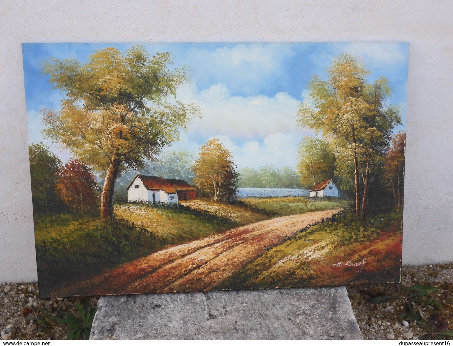 *GRANDE HUILE SUR TOILE PAYSAGE XXe belles couleurs signé H KNAUF déco  E