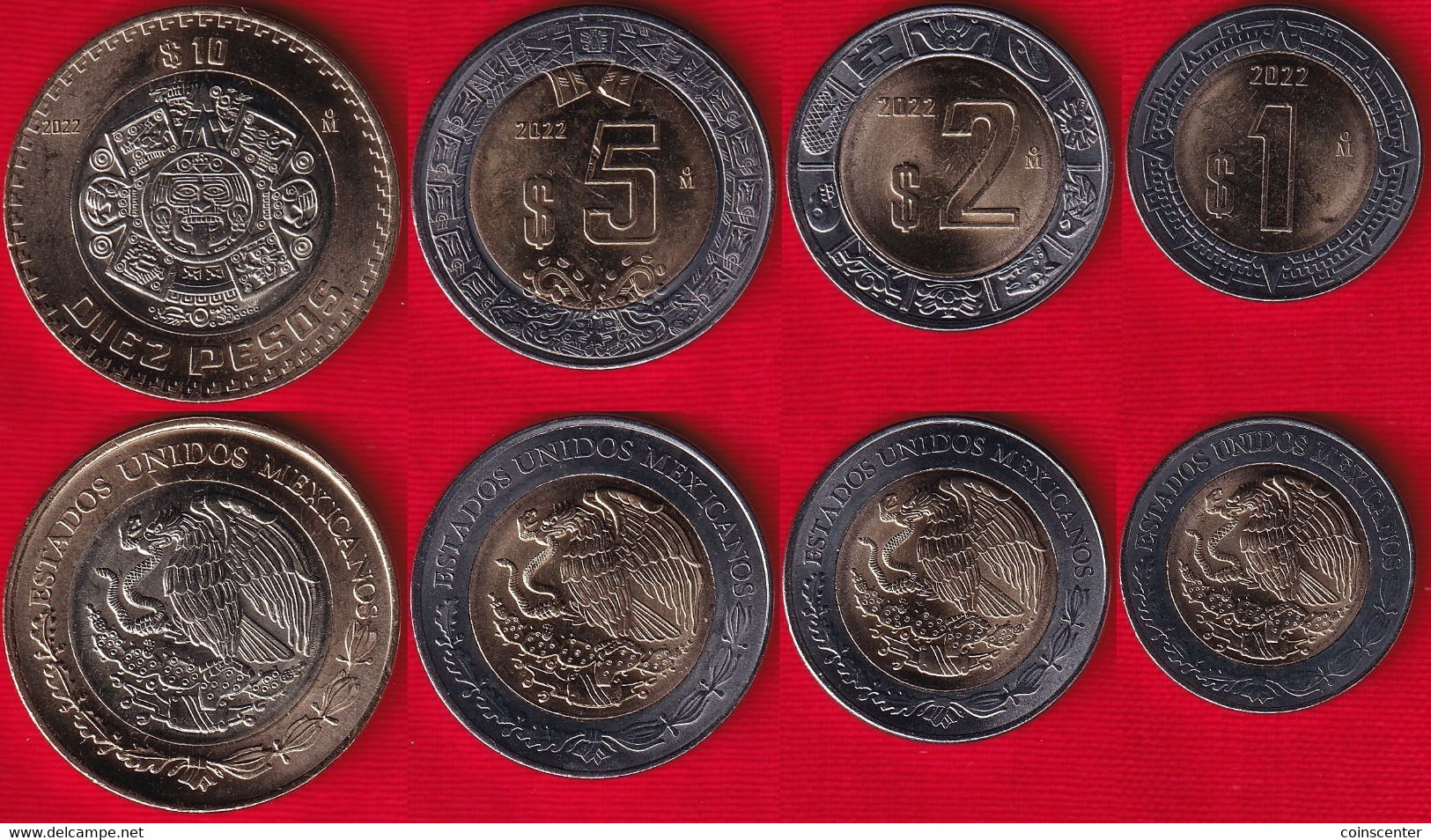 Mexico Set Of 4 Coins: 1 - 10 Pesos 2022 BiMetallic UNC - Mexique