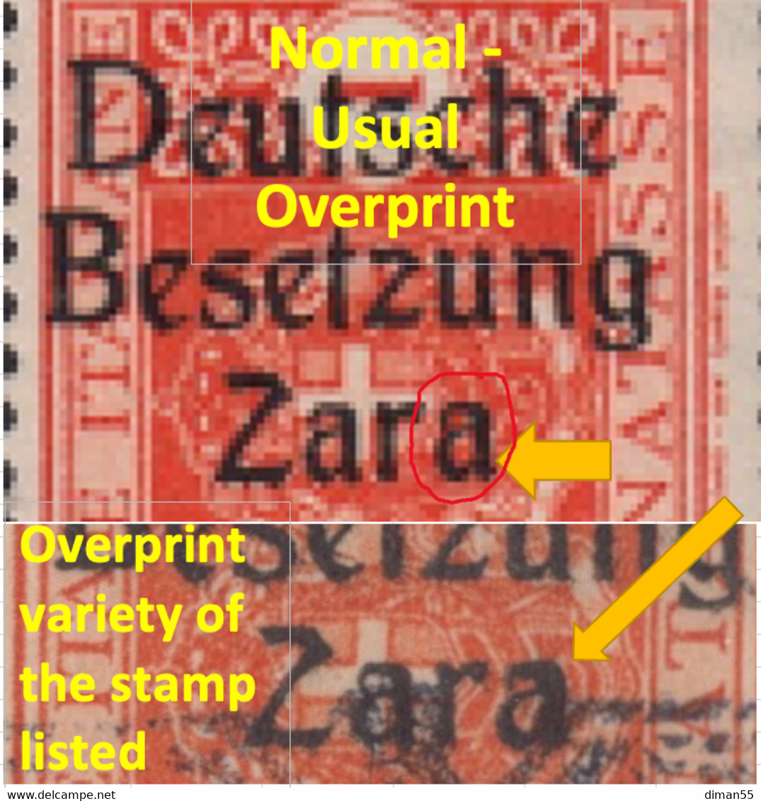 ZARA GERMAN OCC.- DEUTSCHE BES. Sass. Tax N.9L - Cv 5000 Euro -Firmato Chiavarello Varietà Seconda "a" Di "Zara" Diversa - Ocu. Alemana: Zara