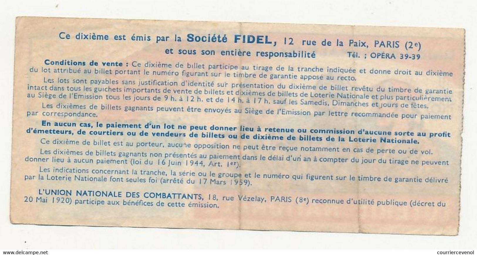 FRANCE - Loterie Nationale - 1/10ème - F.I.D.E.L. Union Nationale Des Combattants - 32ème Tranche - 1965 - Lotterielose