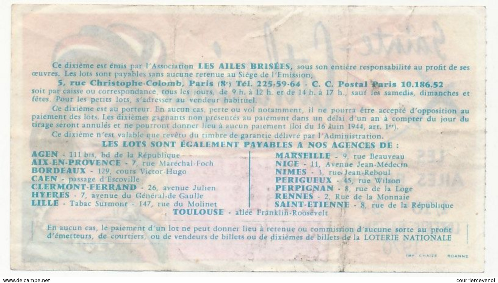 FRANCE - Loterie Nationale - 1/10ème - Les Ailes Brisées - Sainte Catherine - 1970 - Loterijbiljetten
