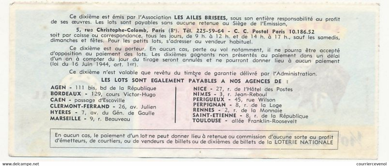 FRANCE - Loterie Nationale - 1/10ème - Les Ailes Brisées - Fer à Cheval  - 30eme Tranche 1970 - Lotterielose