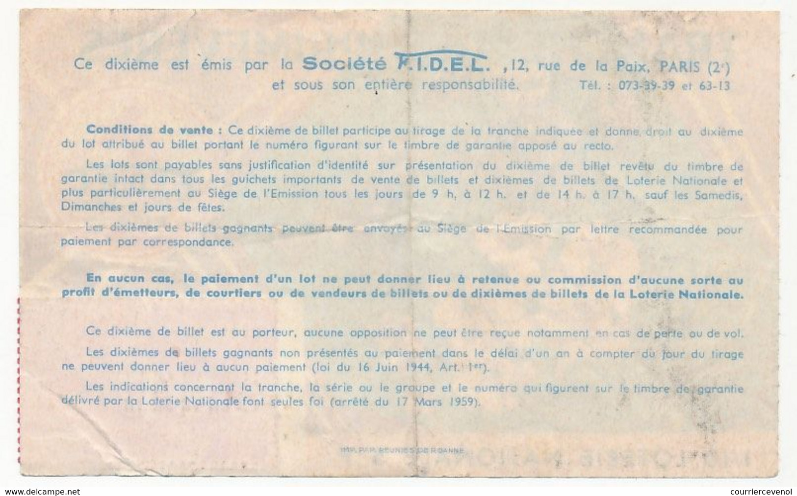 FRANCE - Loterie Nationale - 1/10ème - F.I.D.E.L. - Tranche Des Primevères - 1973 - Loterijbiljetten