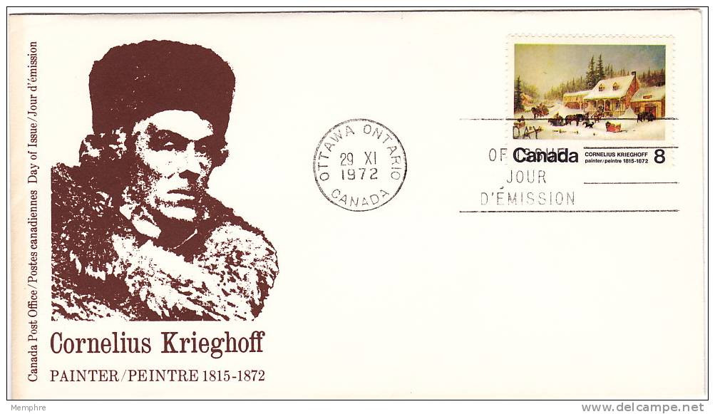 1972 Cornelius Krieghoff, Painter  Sc 610 Canada Post Cachet - 1971-1980