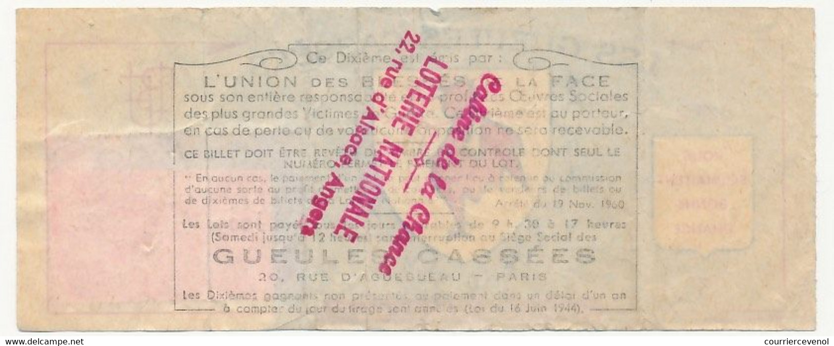 FRANCE - Loterie Nationale - 1/10ème - Les Gueules Cassées  - Sourire Quand Même - 49eme Tranche 1967 - Billets De Loterie