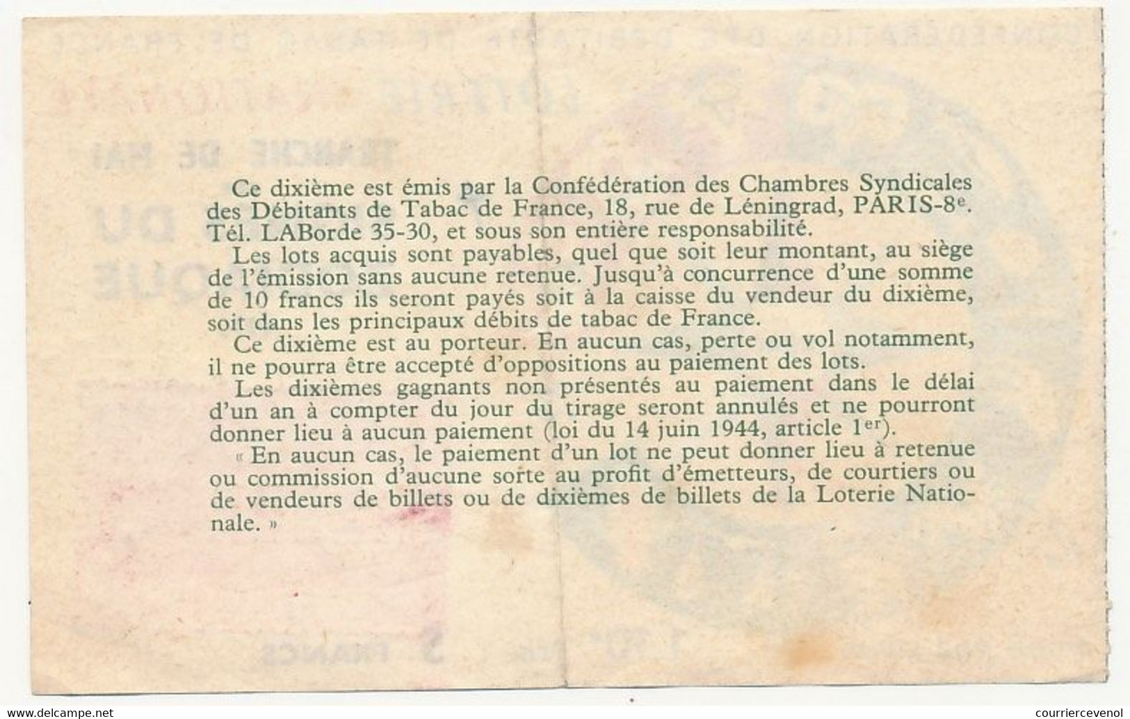 FRANCE - Loterie Nationale - 1/10ème - Confédération Débitants De Tabac - Tranche Signes Du Zodiaque 1970 - Billets De Loterie