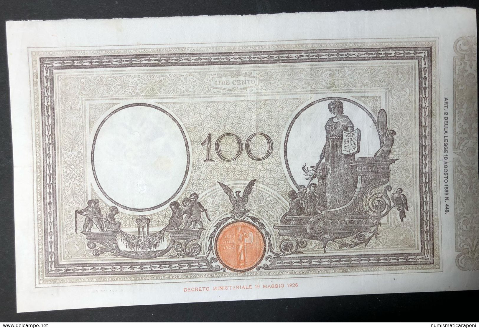 100 Lire Matrice Laterale Fascio 12 02 1927 Raro Biglietto Pressato E Restaurato  LOTTO 4126 - Verzamelingen