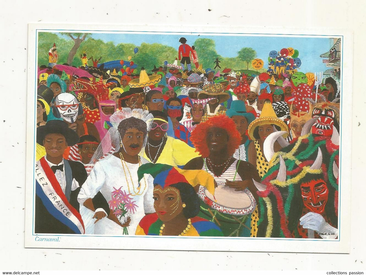 Cp , Images Des ANTILLES, Signée , Illustrateur Emilie ,CARNAVAL , 1988 , Viege - Autres & Non Classés