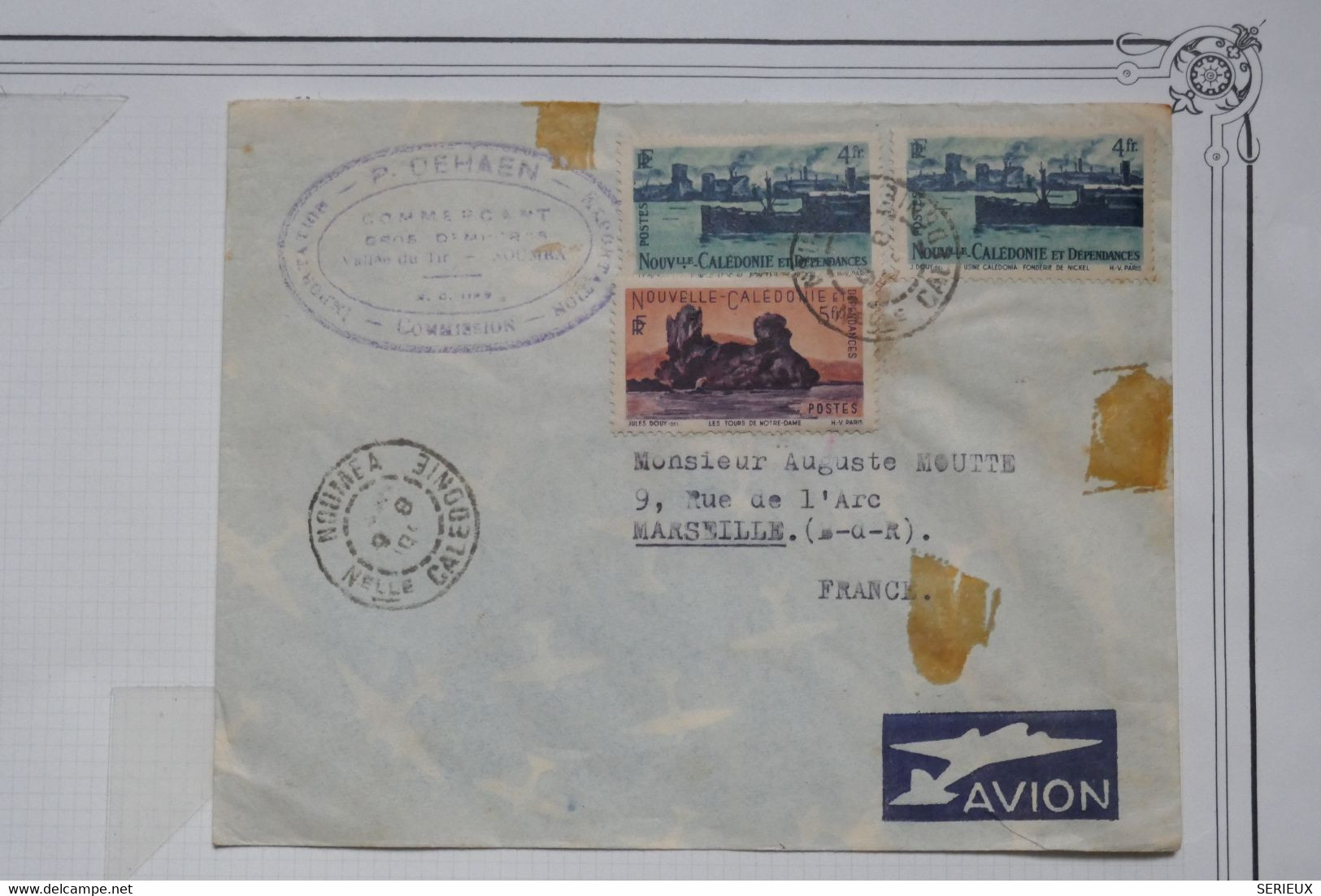 BF1 NOUVELLE CALEDONIE LETTRE   1950  PAR AVION  NOUMEA  A  MARSEILLE FRANCE + +AFFRANCH. INTERESSANT - Cartas & Documentos