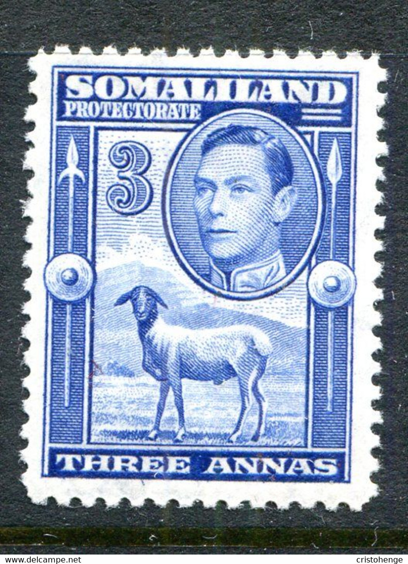 Somaliland 1938 KGVI - Portrait To Left - Sheep, Kudu & Map Issue - 3a Bright Blue HM (SG 96) - Somaliland (Protettorato ...-1959)