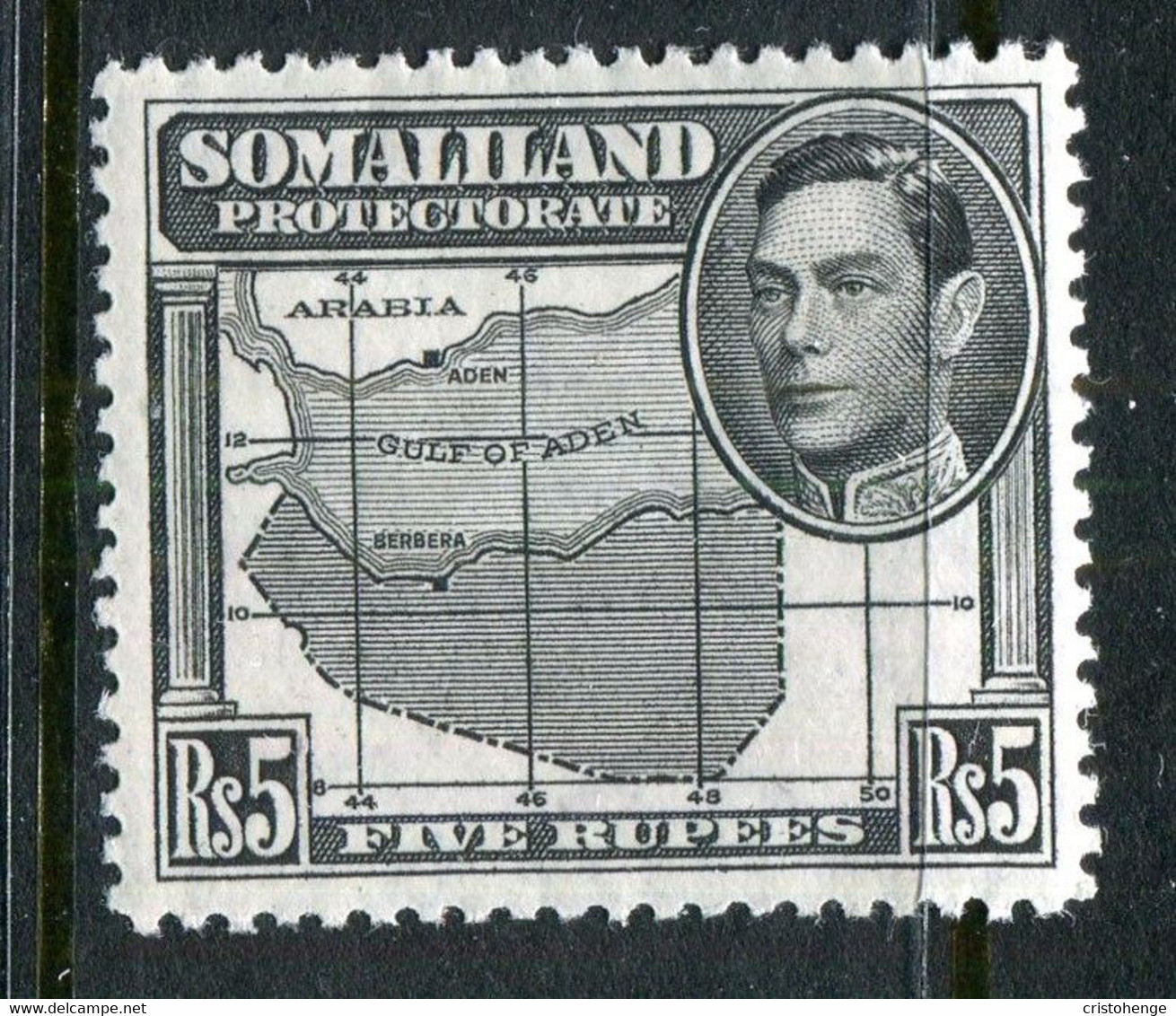 Somaliland 1938 KGVI - Portrait To Left - Sheep, Kudu & Map Issue - 5r Black HM (SG 104) - Somaliland (Protectorate ...-1959)