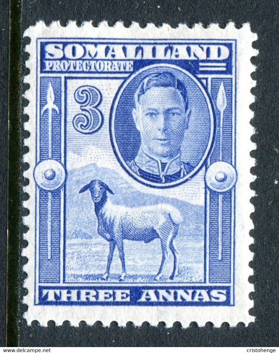 Somaliland 1942 KGVI - Full-face Portrait - Sheep, Kudu & Map Issue - 3a Bright Blue HM (SG 108) - Somaliland (Protectorate ...-1959)