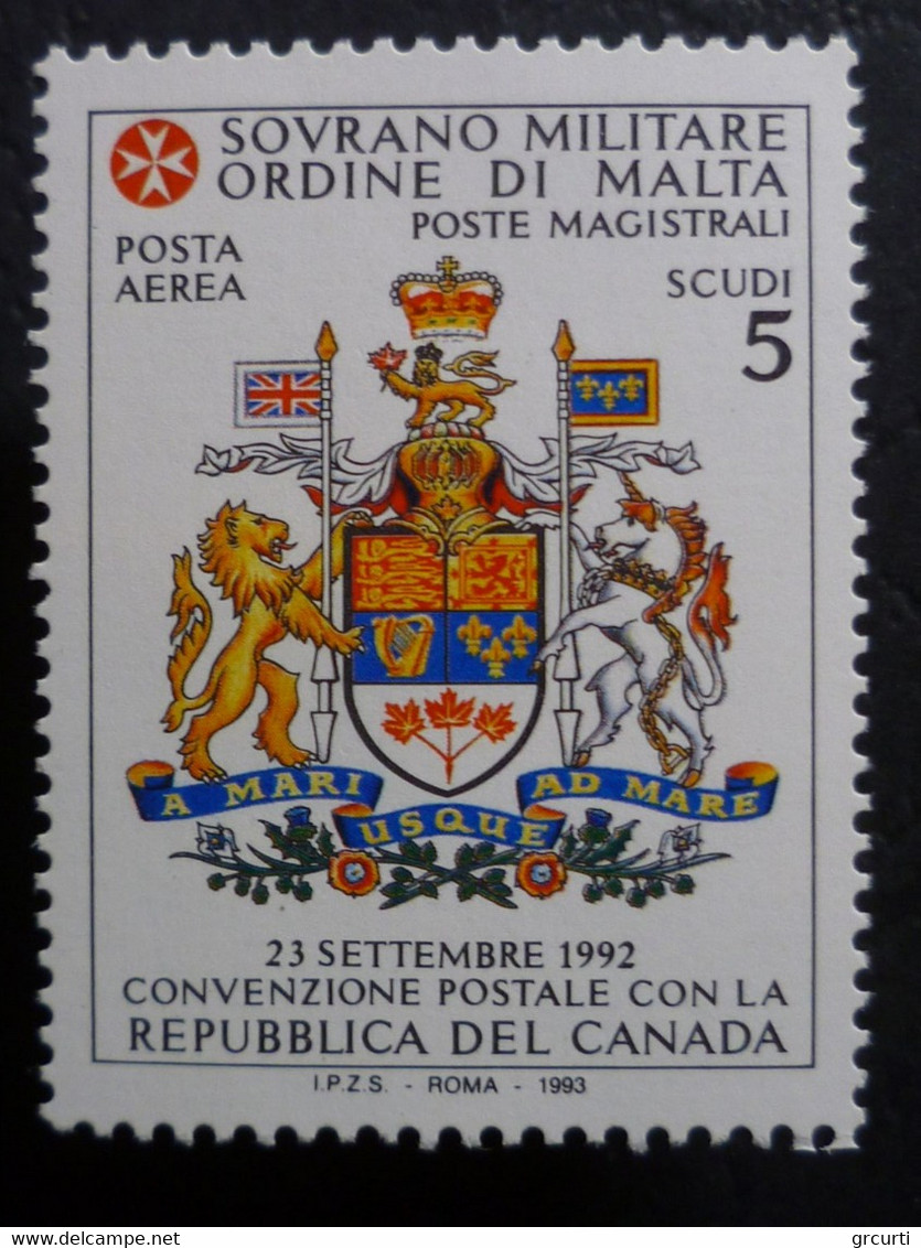 S.M.O.M. - 1993 - Posta Aerea - Convenzione Postale Con "la Repubblica Del Canada" - Uni  A47 - Malte (Ordre De)