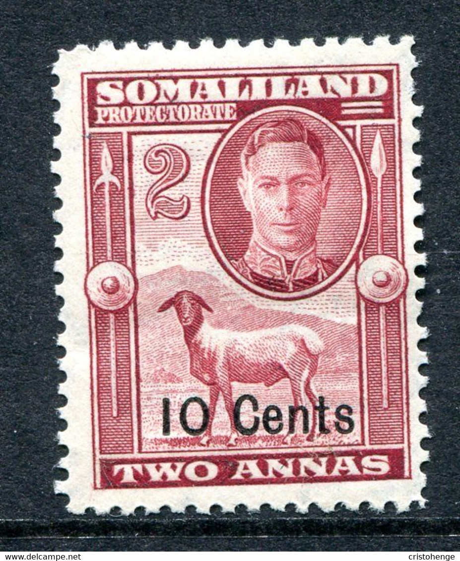 Somaliland 1951 KGVI - Surcharges - Sheep, Kudu & Map Issue - 10c On 2a Maroon HHM (SG 126) - Somaliland (Protectoraat ...-1959)