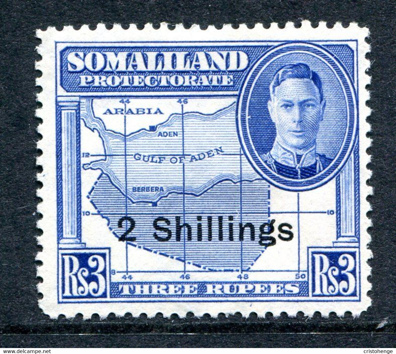 Somaliland 1951 KGVI - Surcharges - Sheep, Kudu & Map Issue - 2/- On 3r Bright Blue HHM (SG 134) - Somaliland (Protectoraat ...-1959)