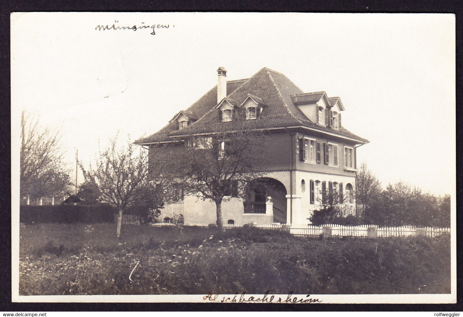 1926 Mit Bahnpost Gelaufene Foto AK: Aeschbacher Heim (Aeschbacher Huus) In Münsingen Nach Frankreich. - Münsingen