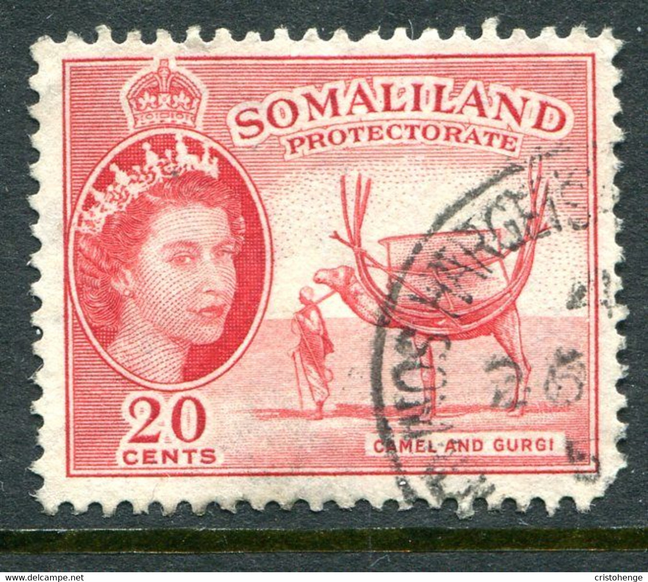 Somaliland 1953-58 QEII Pictorials - 20c Camel & Gurgi Used (SG 140) - Somaliland (Protectorate ...-1959)