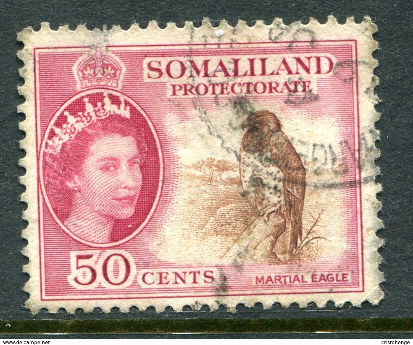 Somaliland 1953-58 QEII Pictorials - 50c Martial Eagle Used (SG 143) - Somaliland (Protectorate ...-1959)