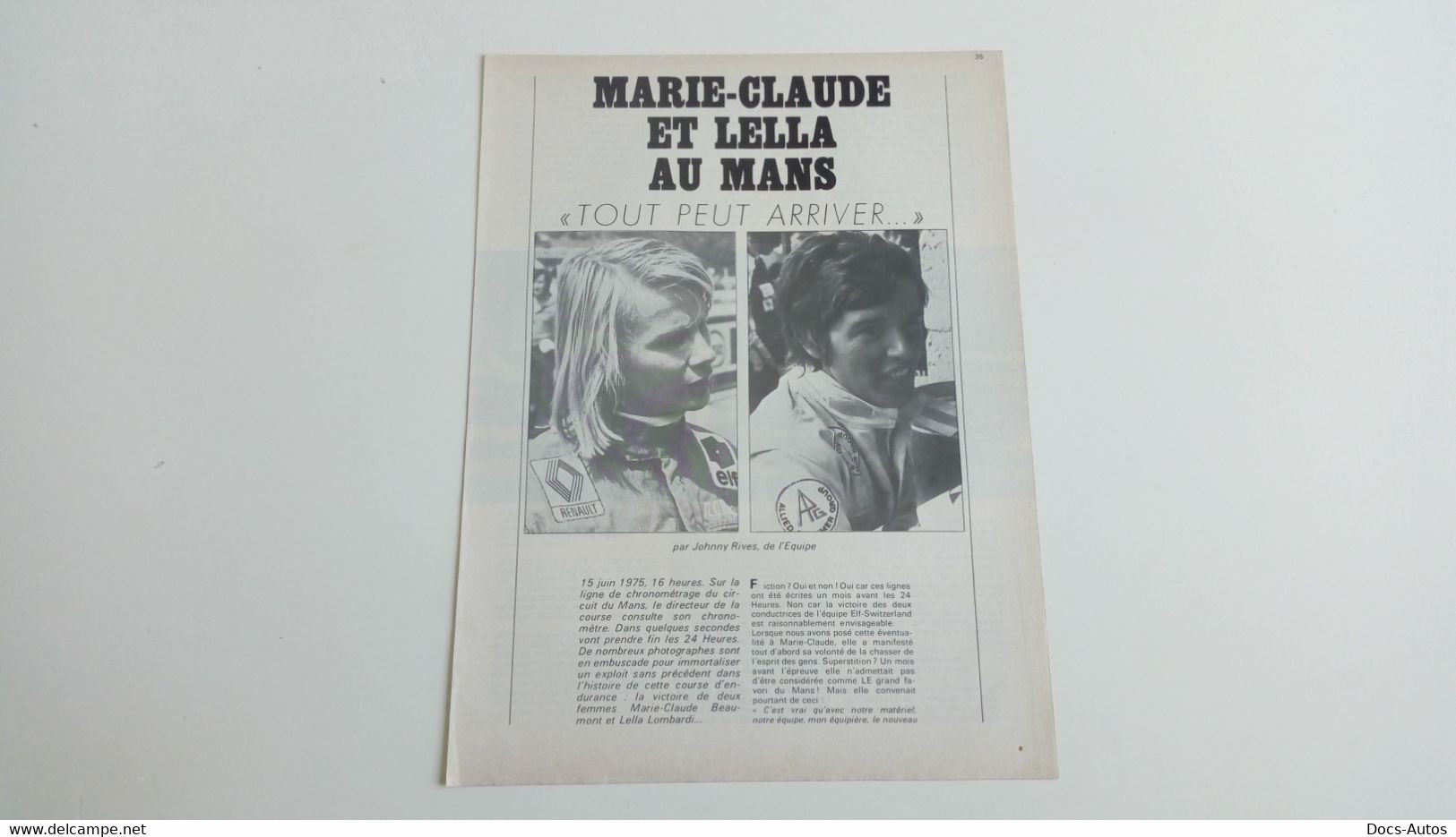 Coupure De Presse De 1975 Marie Claude Beaumont Et Lella Lombardi Au Mans - Andere & Zonder Classificatie