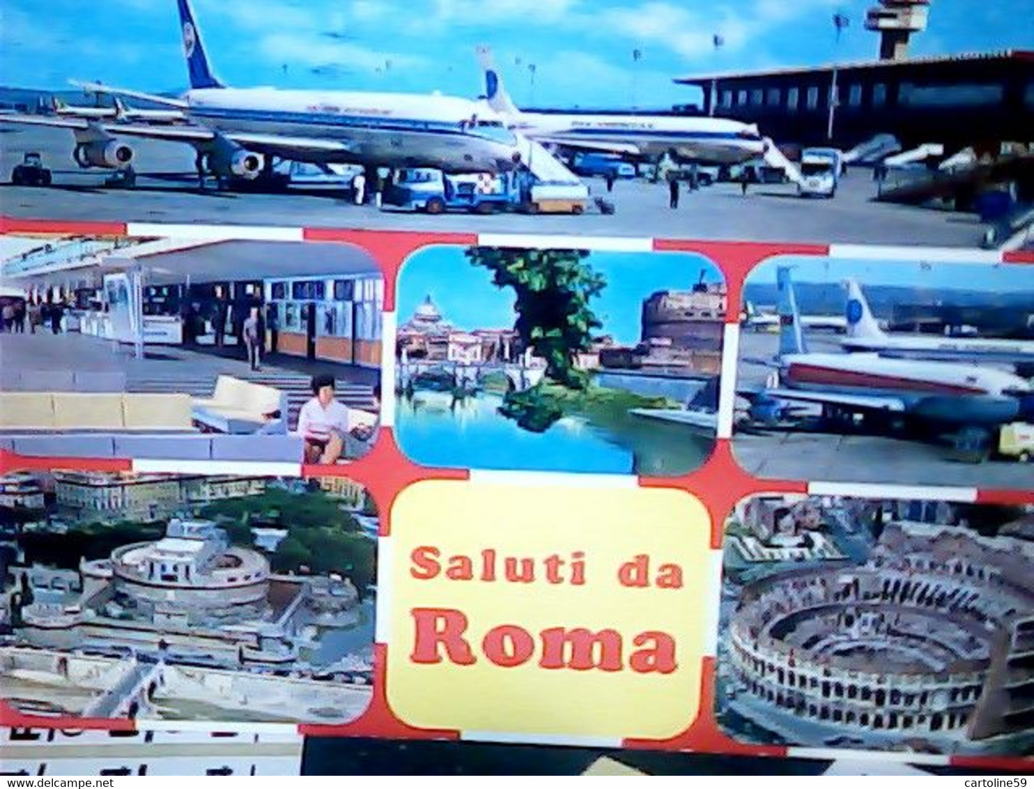 ROMA AEREOPORTO FIUMICINO E VEDUTE COLOSSEO ECC  SALUTI VB1971 IW1836 - Transports