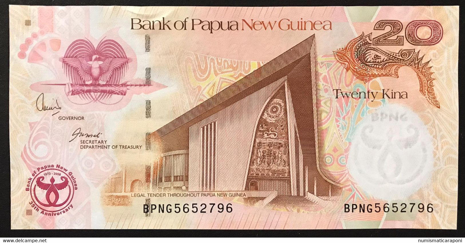 Papua New Guinea 20 Kina 2008 Pick#36  Unc- Q.fds  Lotto 1986 - Papouasie-Nouvelle-Guinée