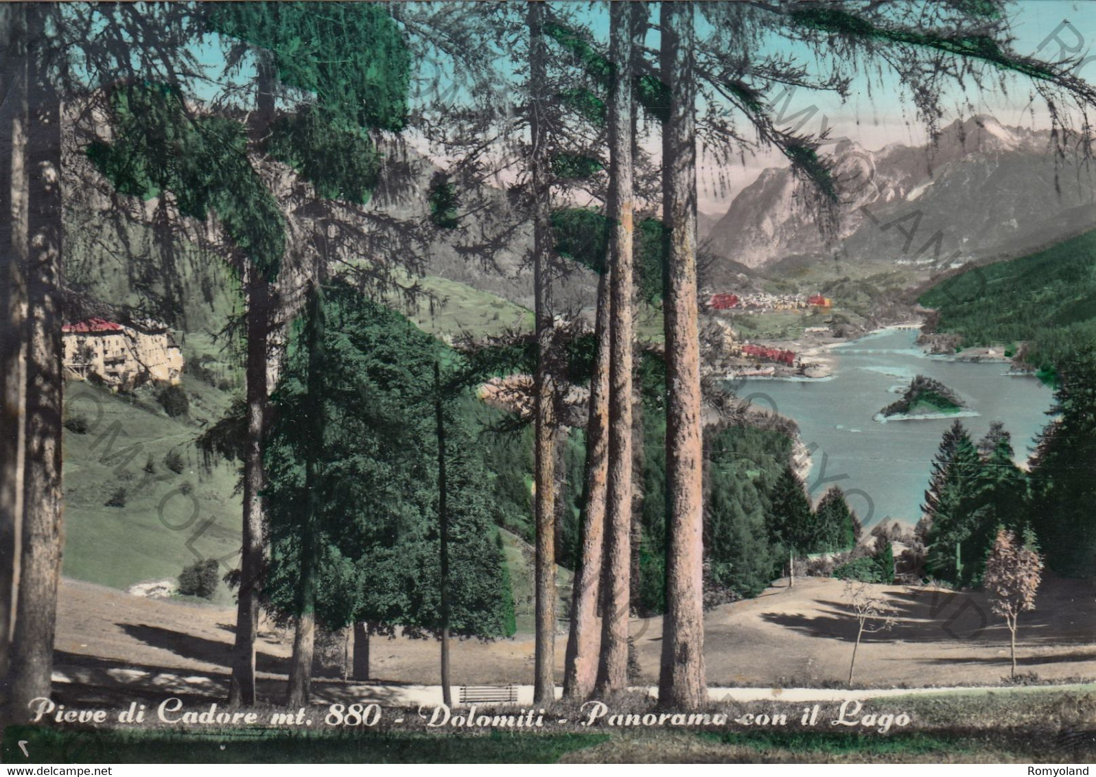 CARTOLINA  PIEVE DI CADORE M.880,BELLUNO,VENETO,DOLOMITI-PANORAMA CON IL LAGO,MONTAGNA,,BELLA ITALIA,VIAGGIATA 1960 - Belluno