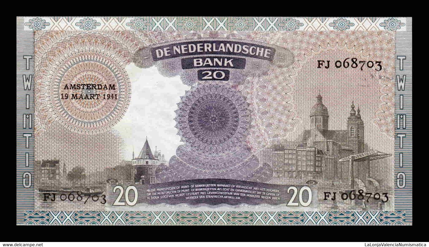 Holanda Netherlands 20 Gulden 1941 Pick 54 SC- AUNC - 20 Florín Holandés (gulden)