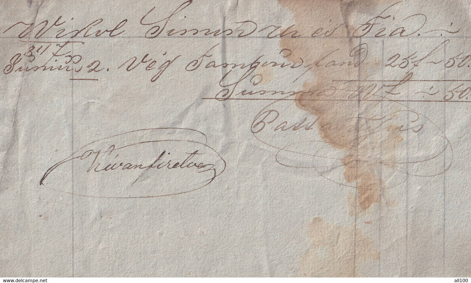 A18652 - RECEIPT FROM AUSTRIA 1835 OLD DOCUMENT HANDWRITTEN SIGNITURE WIKOL SIMON ES FIA - Austria