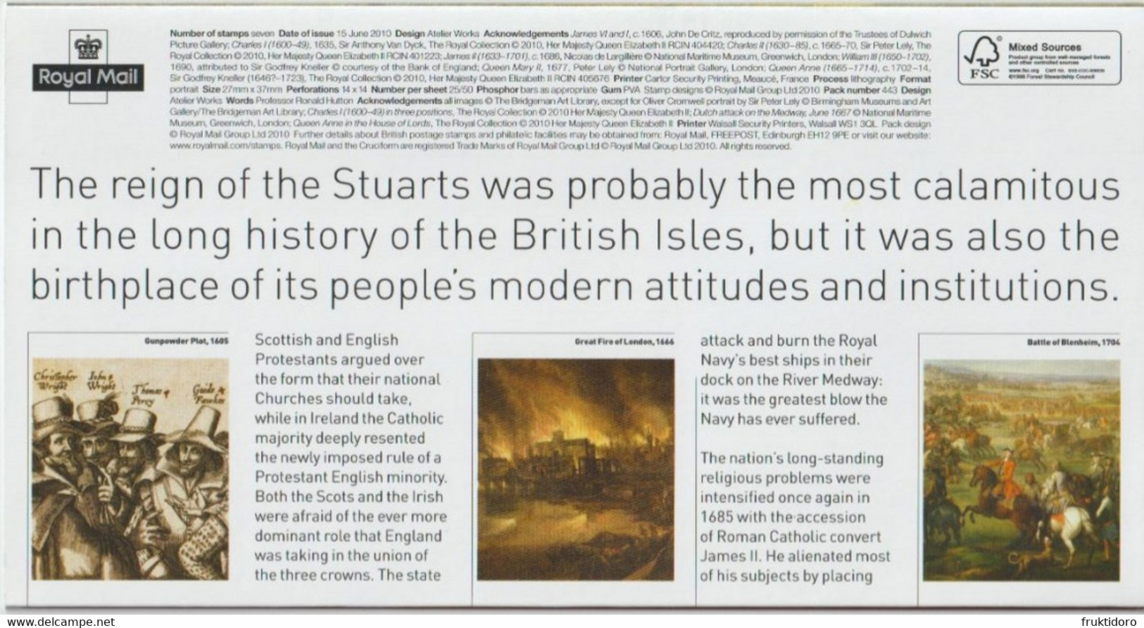 United Kingdom Mi 2910-2916 The Age Of The Stuart - Cachet Cover - Kensington Palace - Kings - Queen 2010 ** - 2001-2010 Dezimalausgaben