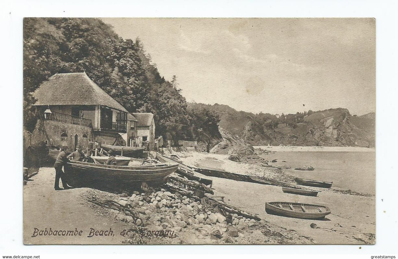 Devon Postcard Babbacombe Beach With Fishermen Frith's Posted 1906 St.marys Church Cds - Torquay