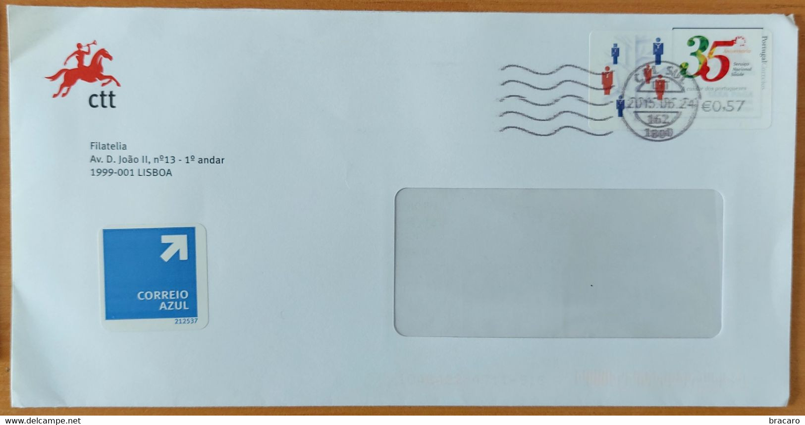PORTUGAL - Cover - ATM Etiqueta 35º ANIV. SERVIÇO NACIONAL DE SAÚDE - Cancel / Streamer (flâmula) CPL SUL - 2015 - Briefe U. Dokumente
