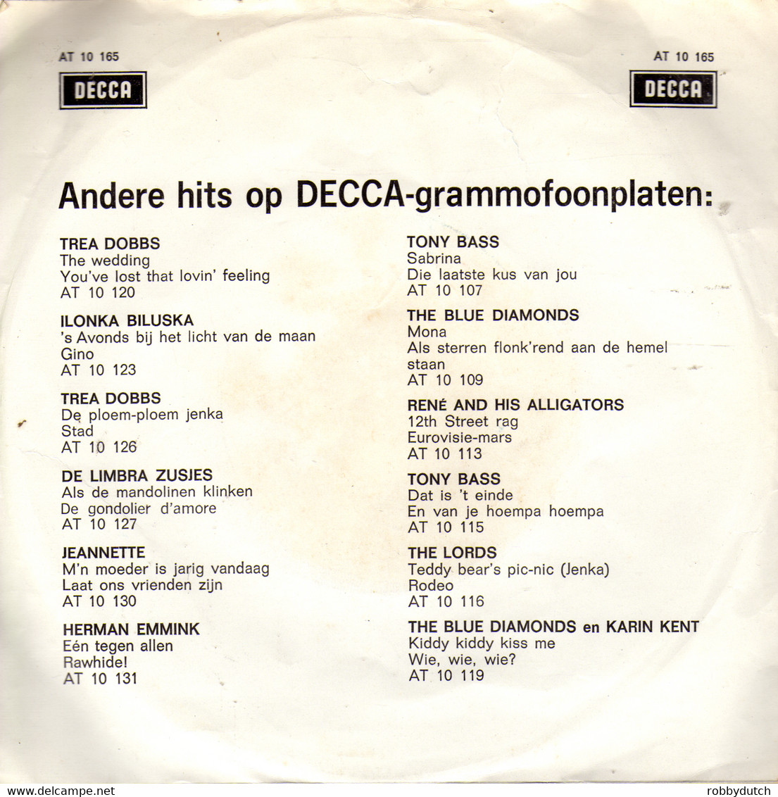 * 7" *  TREA DOBBS - KIJK MAAR NIET OM / TRANEN OM JOU (Holland 1965 EX-!!) - Otros - Canción Neerlandesa