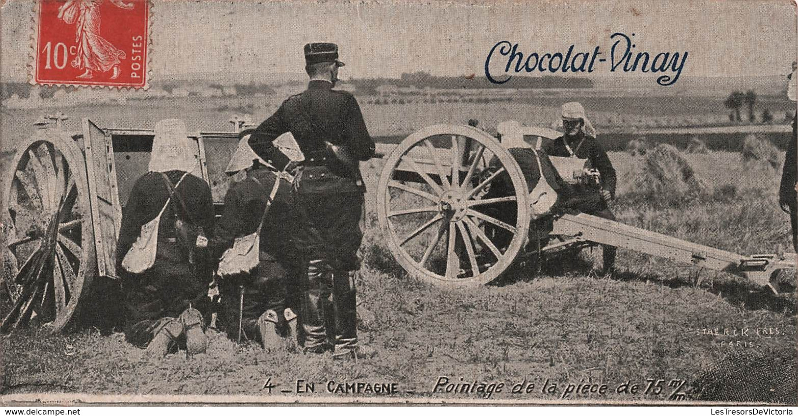 CPA En Campagne - Pointage De La Piece De 75mm - Carte Format 13x7cm - Publicité Chocolat Vinay - Matériel