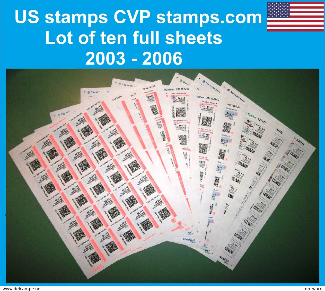 USA 2003-2006 / 10 Full Sheets Of Netstamps CVP ATM Stamps.com MNH RARE Automatenmarken Etiquetas - Sheets