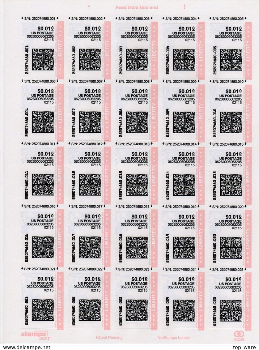 USA 2003-2006 / 10 Full Sheets Of Netstamps CVP ATM Stamps.com MNH RARE Automatenmarken Etiquetas - Sheets