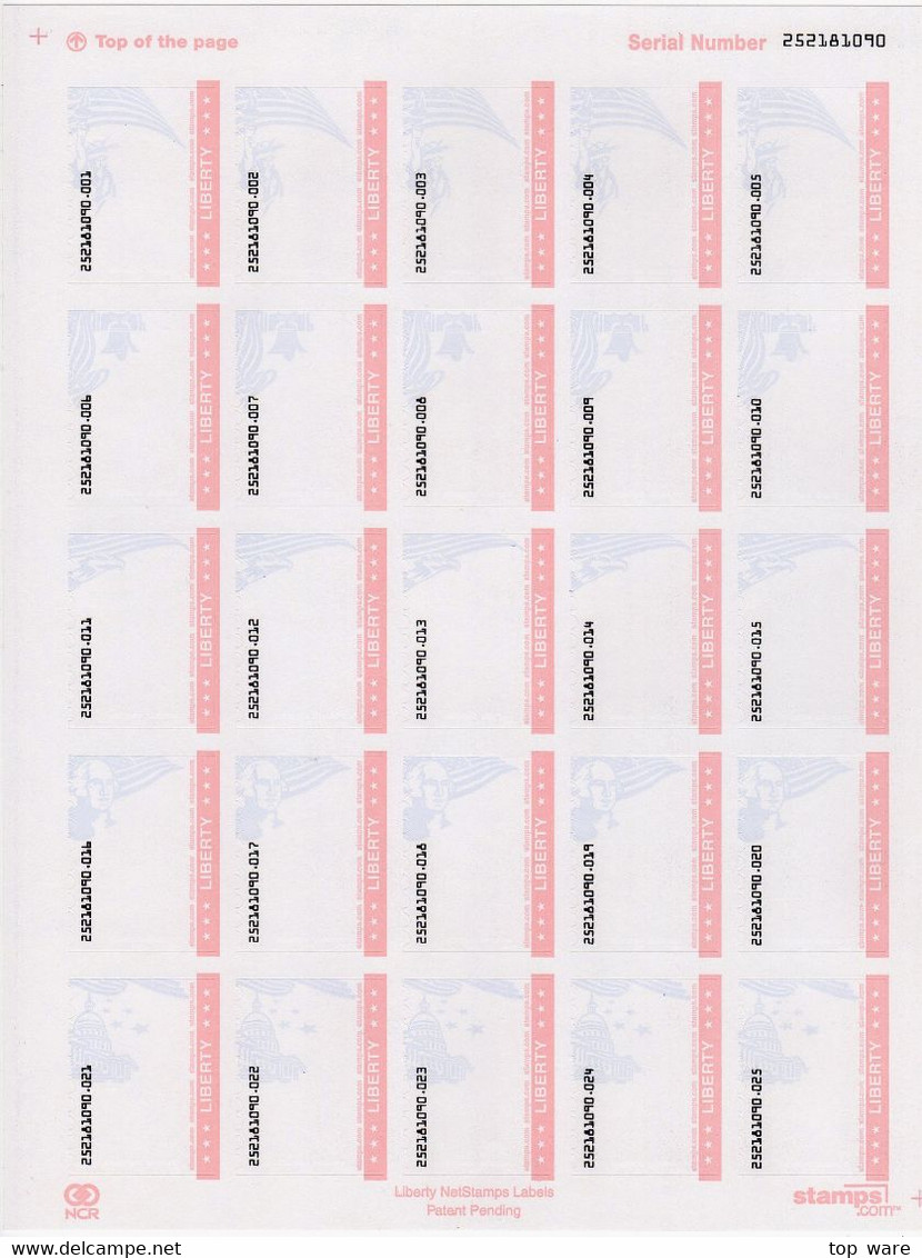 USA 2003-2006 / 10 Full Sheets Of Netstamps CVP ATM Stamps.com MNH RARE Automatenmarken Etiquetas - Sheets