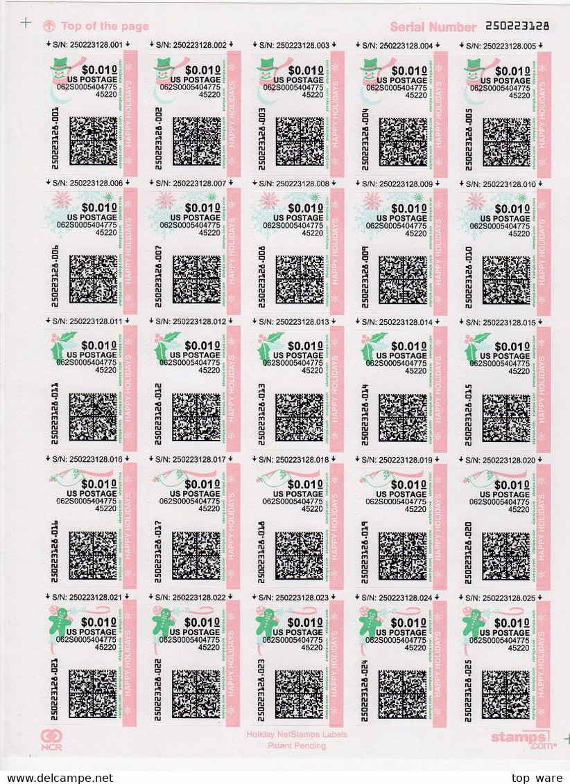 USA 2003-2006 / 10 Full Sheets Of Netstamps CVP ATM Stamps.com MNH RARE Automatenmarken Etiquetas - Hojas Completas