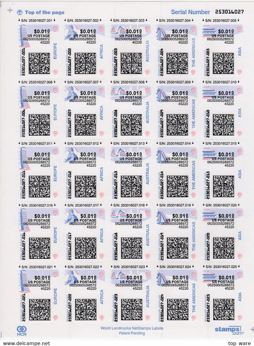 USA 2003-2006 / 10 full sheets of Netstamps CVP ATM stamps.com MNH RARE Automatenmarken Etiquetas