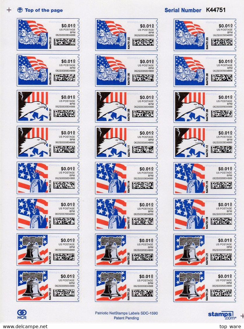 USA 2003-2006 / 10 full sheets of Netstamps CVP ATM stamps.com MNH RARE Automatenmarken Etiquetas