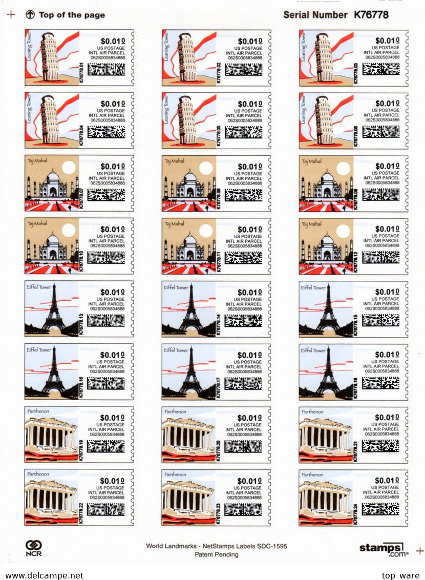 USA 2003-2006 / 10 full sheets of Netstamps CVP ATM stamps.com MNH RARE Automatenmarken Etiquetas