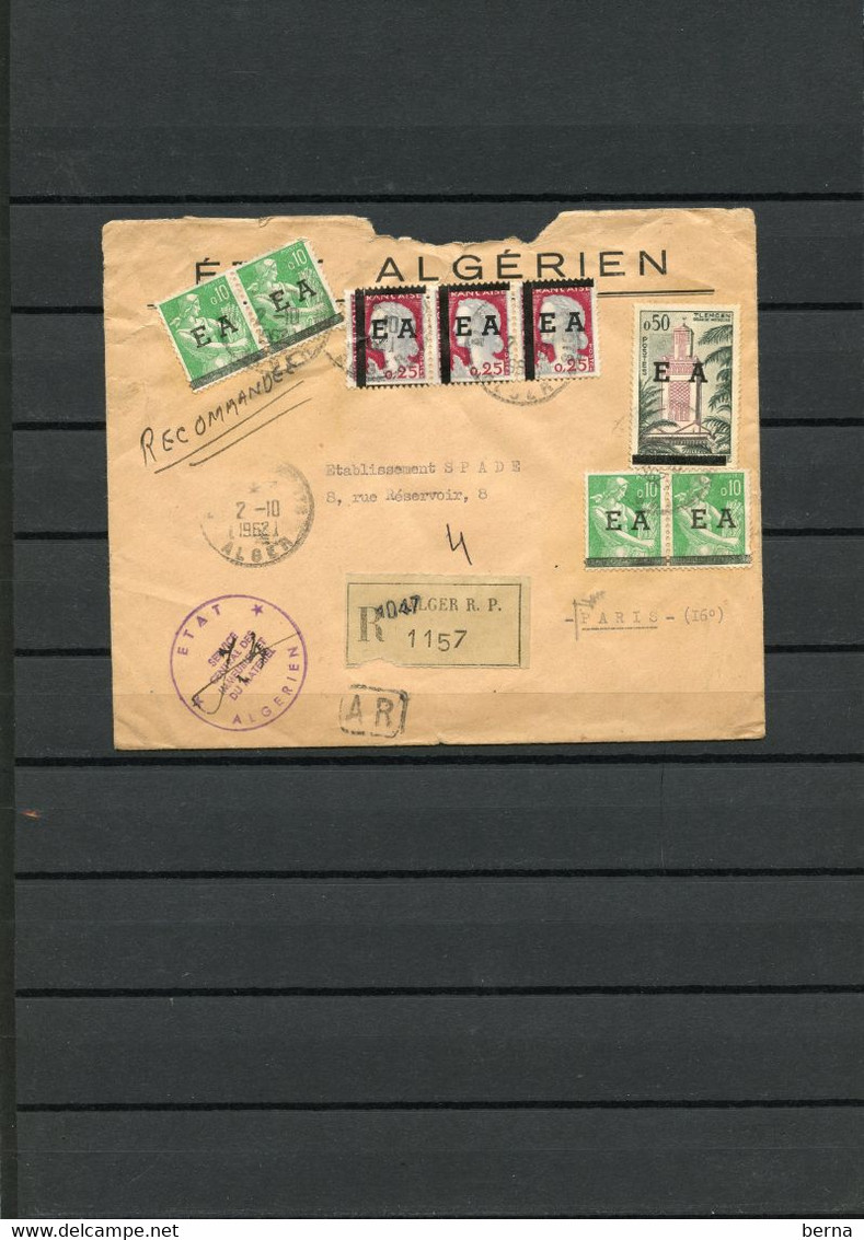 TIMBRES DE FRANCE SURCHARGES EA ALGER SUR LETTRE RECOMMANDEE - Brieven En Documenten