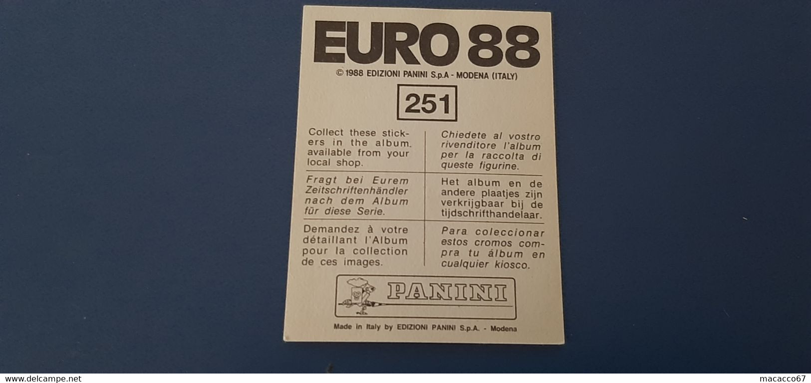 Panini EM Euro 88 - 251 Yaremchuk Urss - Edizione Italiana