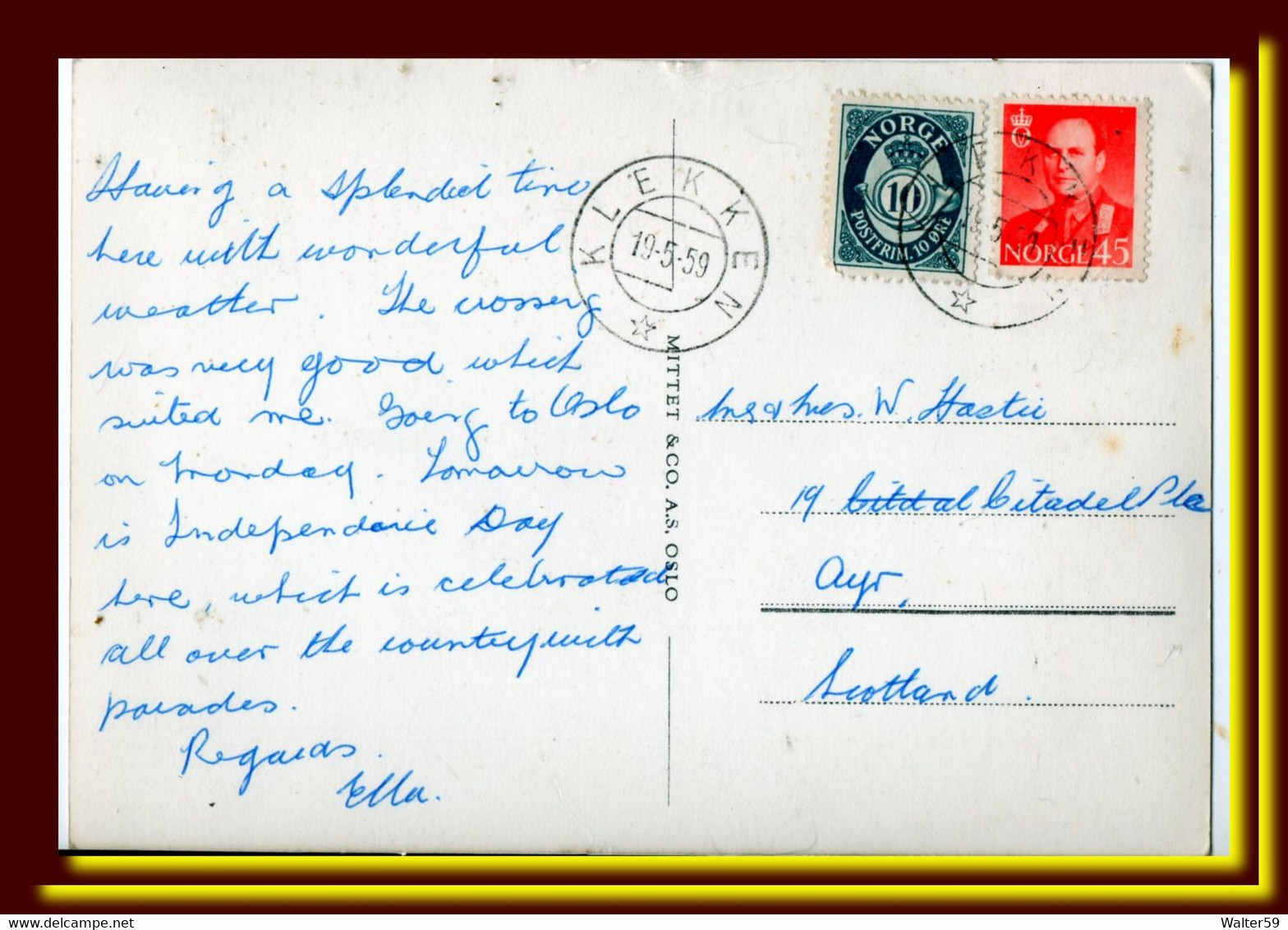 1959 Norge Norway Postcard Klekken Sent To Scotland 2scans - Briefe U. Dokumente