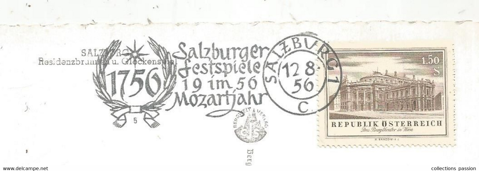 Carte Postale , Autriche , SALZBURG , 1956, Salzburger Festspiele 19 Im 56 ,MOZARTJAHR , 1756 - Maschinenstempel (EMA)