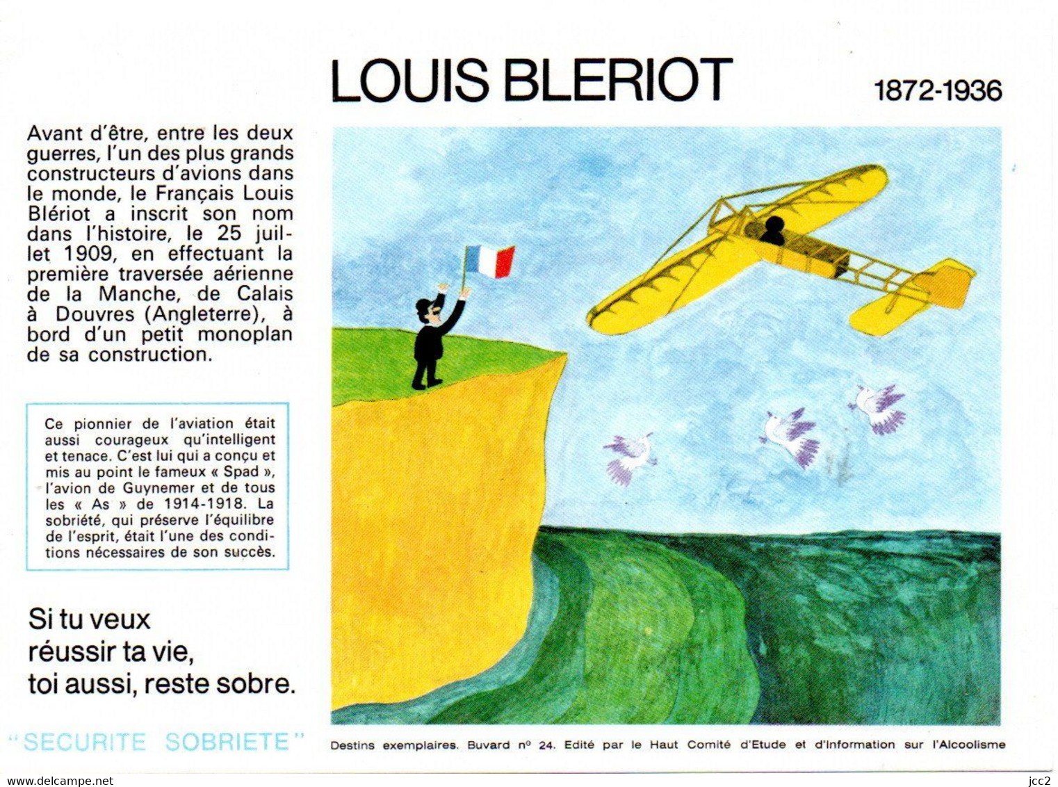 Buvard  SANTE  SOBRIETE  N° 24 Louis Blériot  Edité  Par Le Comité D' Etude Et D' Information Sur L' Alcoolisme - Collections, Lots & Séries