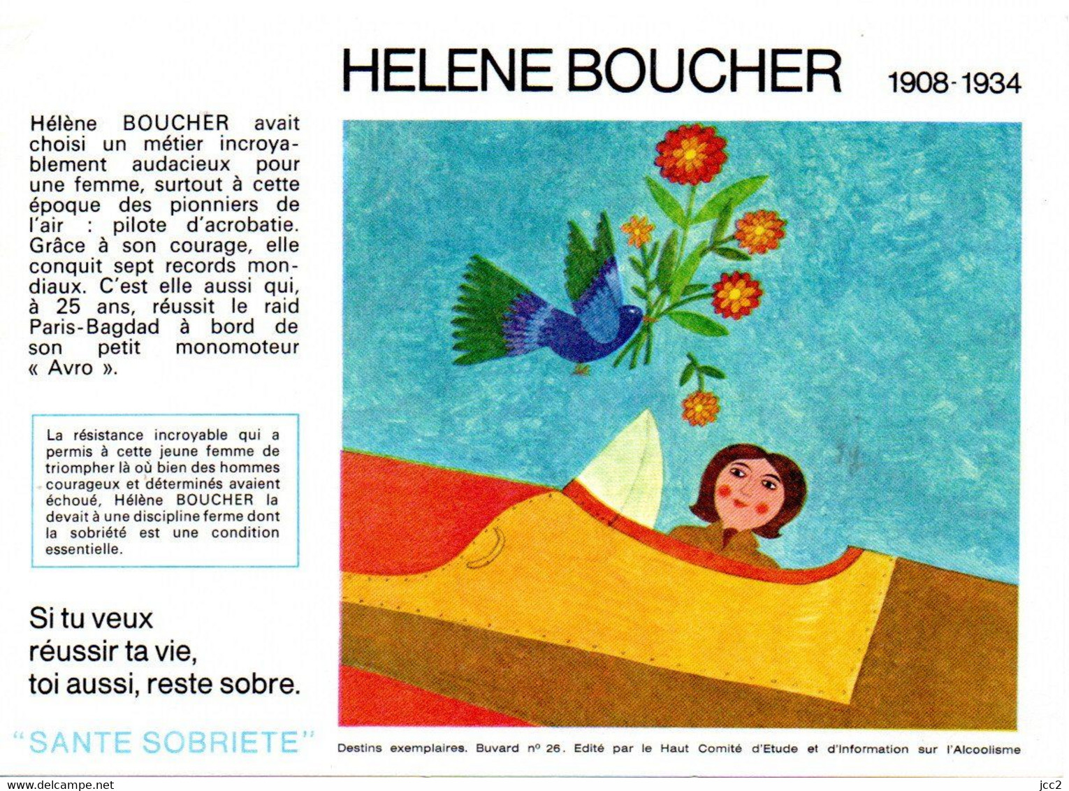 Buvard  SANTE  SOBRIETE  N° 26 Hélène Boucher  Edité  Par Le Comité D' Etude Et D' Information Sur L' Alcoolisme - Lots & Serien