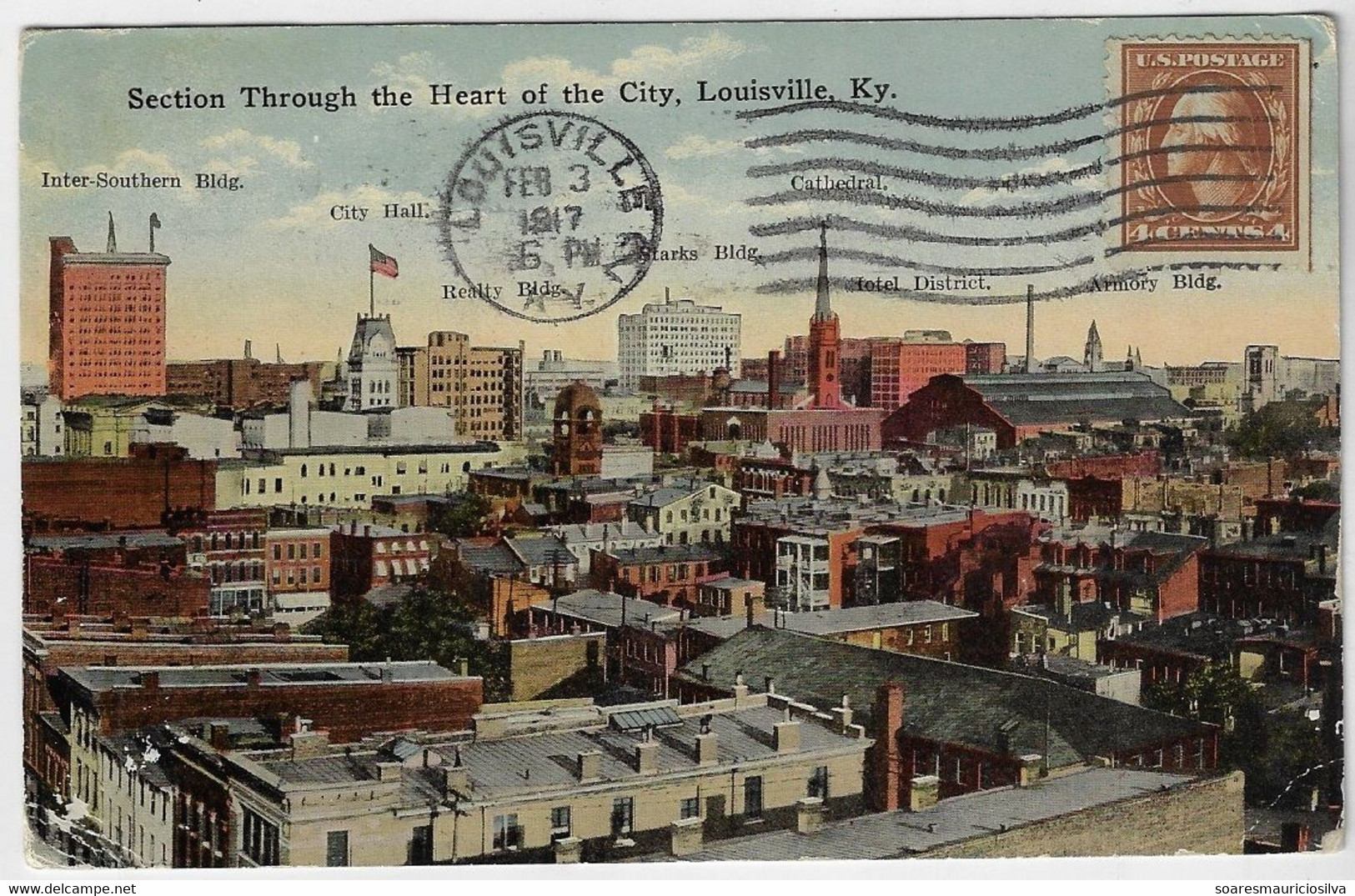 USA 1919 Postcard Photo section Through The Heart Of The City Louisville Sent To Brazil Stamp Washington 4 Cents - Louisville