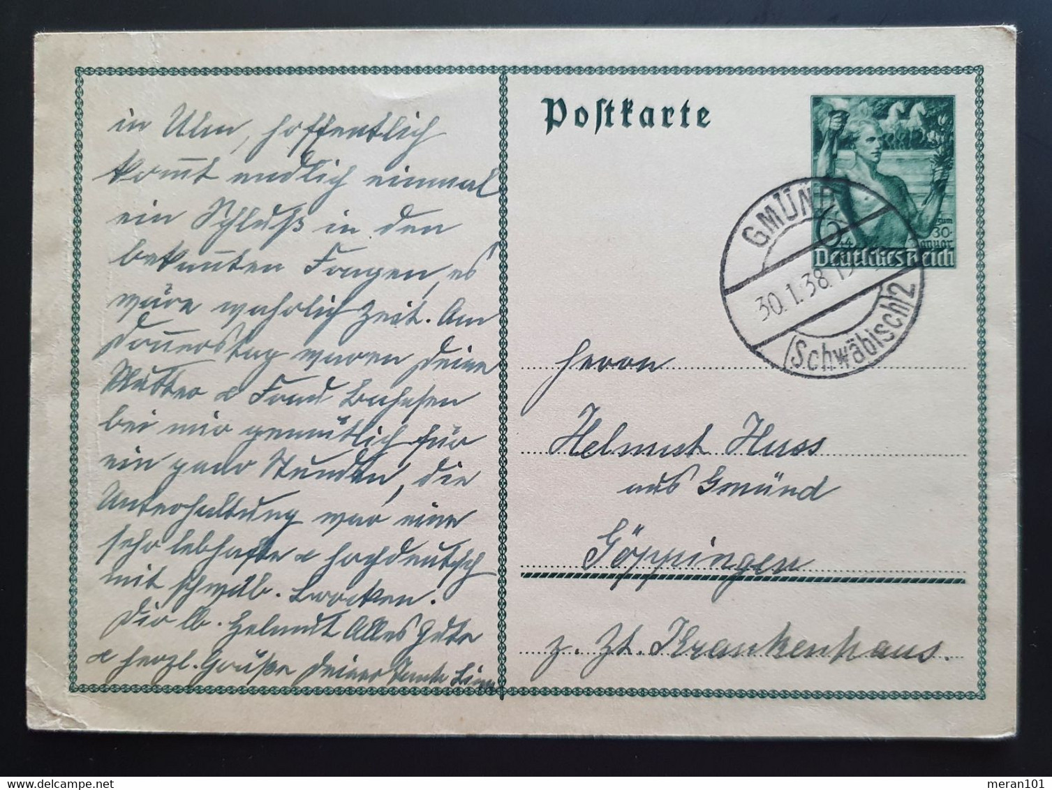 Deutsches Reich 1938, Ganzsache Postkarte P267 GMÜND(Schwäbisch) - Covers & Documents