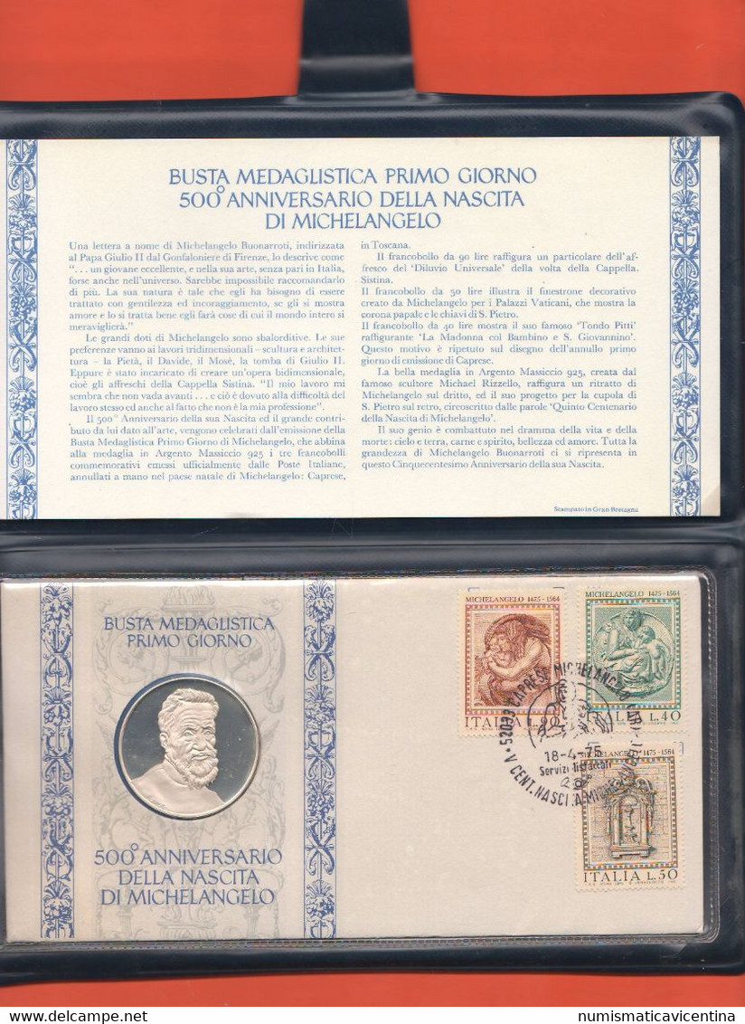 Michelangelo 500° Morte 1975 Emissione Speciale Medaglia Argento + First Day Cover - Autres & Non Classés