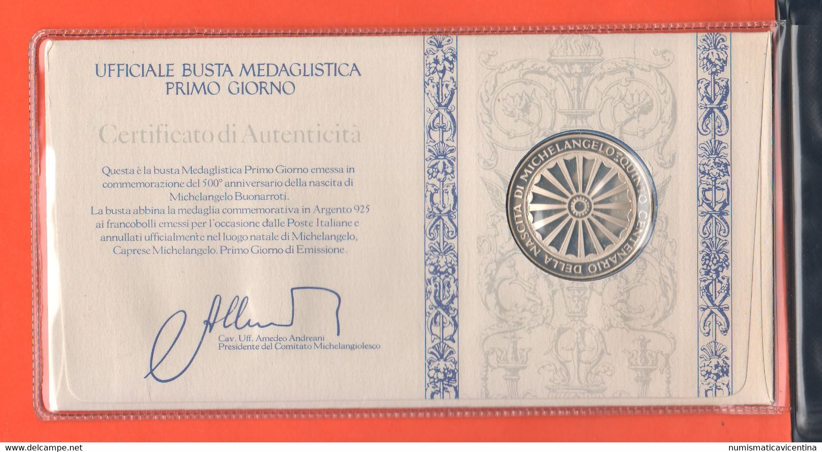 Michelangelo 500° Morte 1975 Emissione Speciale Medaglia Argento + First Day Cover - Sonstige & Ohne Zuordnung